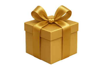 Obraz premium Gold gift box with ribbon bow, symbolizing celebration, holiday surprise, birthday presents, and luxury packaging