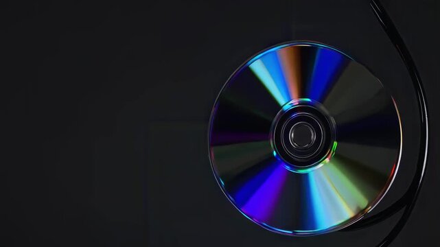 This intriguing video highlights a spinning CD against a dark backdrop, showcasing its vibrant reflections and colors. The mesmerizing motion invites viewers to appreciate the interplay of light and t