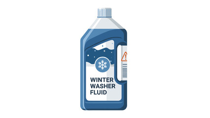 Windshield washer fluid bottle with winter label in a modern design on a white background