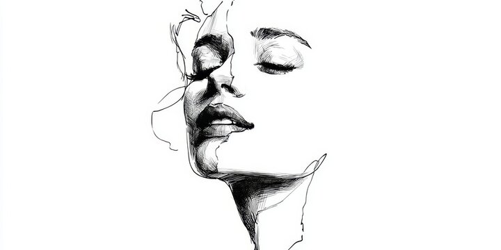 Minimalist one-line abstract drawing of woman's serene face evokes modern elegance, ideal for beauty, wellness, or fashion branding and contemporary decor