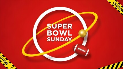 Super Bowl Sunday American Football Championship Game Red Background Banner with Golden Ring Sport Event Poster Design