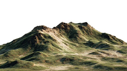 Green mountain terrain generating a rugged natural landscape with grassy hills and peaks, creating an isolated nature scene with a transparent background