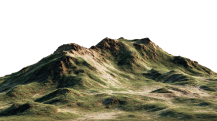 Green mountain terrain generating a rugged natural landscape with grassy hills and peaks, creating an isolated nature scene with a transparent background