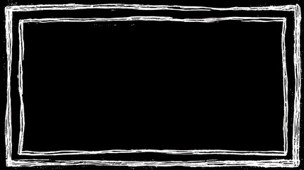 Hand drawn chalk border outlining rectangular empty black background, providing a grunge textured frame for creative design elements, text, or visual information