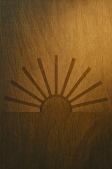 Calming natural wood background with an intricate sunburst design in warm golden tones, symbolizing warmth, positivity, and renewal. Abstract wooden texture for wellness and inspirational concepts.