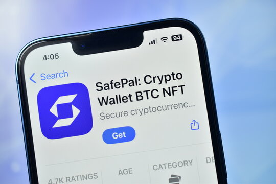 Closeup of safepal crypto wallet app download page on a smartphone screen