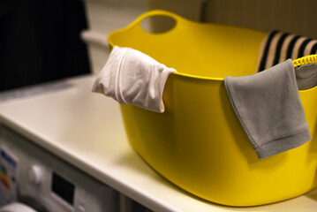 A basin with washed laundry