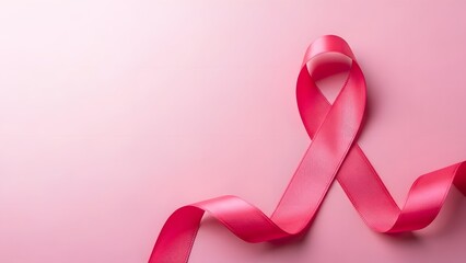 Pink ribbon symbolizing breast cancer awareness on a soft pink background
