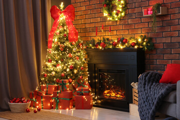 Beautiful room decorated for Christmas. Interior design