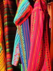 traditional mexican colorful textile with patterns in a market