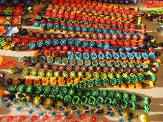 traditional mexican handmade colorful bead jewelry in a market