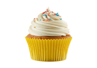Delicious Vanilla Cupcake with Swirled Frosting and Sprinkles