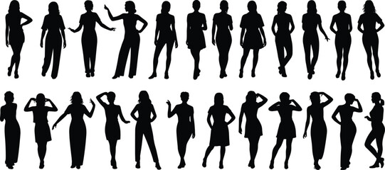 Stylish female silhouette poses showcasing fashion, elegance, body shapes and expressive gestures for lifestyle, modeling, creative artwork and vector illustration design