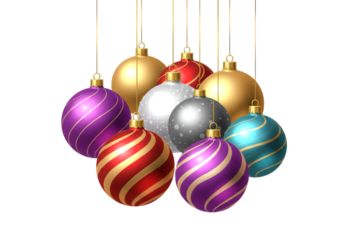 Christmas ornaments in vibrant colors and festive designs hang elegantly, ready to celebrate the holiday season with joy and cheer.