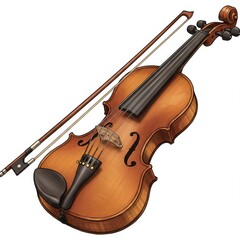 Fototapeta premium Brown Wooden Violin and Bow Illustration