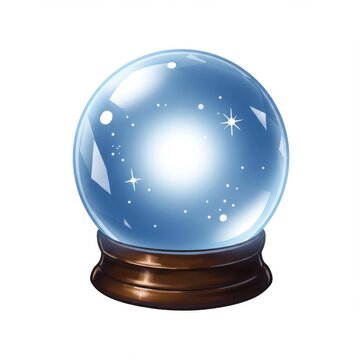 Blue Glass Snow Globe with Glowing Interior on Brown Base