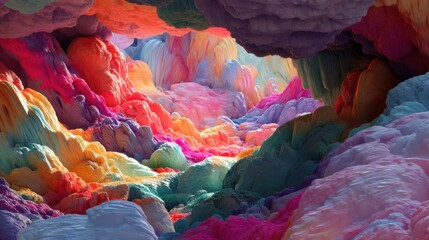 Obraz premium Vibrant colors fill the canyon as sunlight shines through the clouds. The scene shows various shades blending together in a unique way.