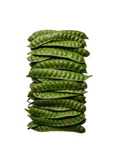 Stack of Fresh Green Petai Pods (Parkia Speciosa) Isolated on White Background