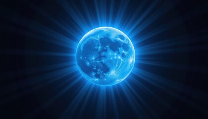 Fototapeta premium A brilliant blue supermoon, radiating an ethereal glow and a soft blue halo, set against a deep black void, mystery, celestial