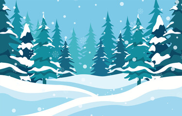 Snowy Pine Forest Winter Vector Illustration Background