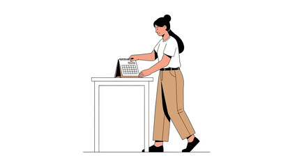 Fototapeta premium Woman checking calendar on the desk, planning schedule, organization and time management