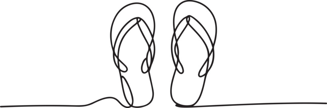 Flip flops continuous one line drawing, single line art element, minimalist sketch line vector illustration, summer travel holiday concept.one line  vector illustration  with out background