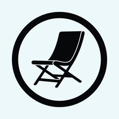 Vector black folding deck chair lounge icon graphic symbol in circle silhouette Illustration