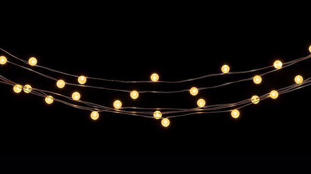 Decorative Warm Yellow String Lights on Black Background