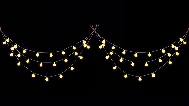 Hanging Festive Bulb String Lights on Black Background