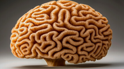 Intricate neural pathways and gyri of a realistic human brain symbolizing thought and cognition.