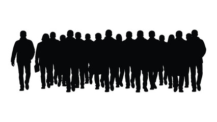 A large group of people standing together a striking black silhouette