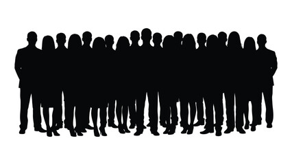 A large group of people standing together in a dark silhouette