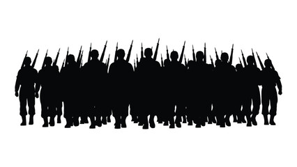 A large group of soldiers standing together in a dark silhouette