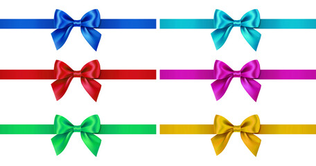 Colorful Satin Ribbon Bows Set on Black Background &ndash; Decorative Gift Wrap Elements