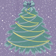 christmas, tree, holiday, star, xmas, decoration, winter, christmas tree, celebration, illustration, vector, card, merry, season, snow, december, design, green, new year, ornament, new, year