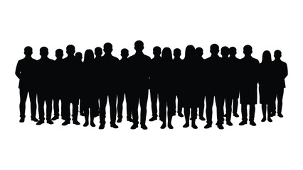 A large group of people standing together depicted as a striking silhouette