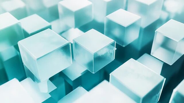 Abstract glass cubes creating a geometric blue pattern