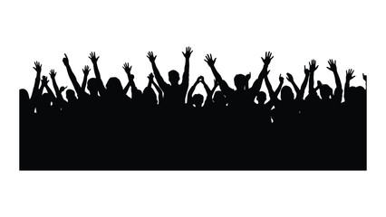 A crowd of people raising their hands in celebration black silhouette