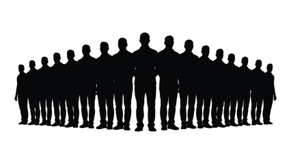 A large group of people standing closely together dark outline silhouette