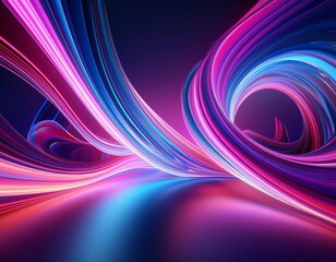 3d abstract background with dynamic twisting ribbons of light glowing neon hues of pink purple and blue creating a futuristic flowing atmosphere
