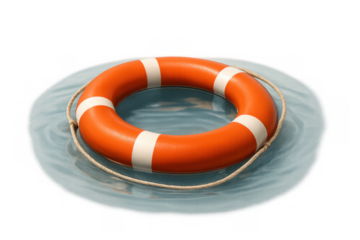Lifebuoy floating in water, symbolizing safety, help, emergency, rescue, and security on a transparent background