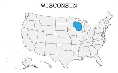 USA map with Wisconsin states highlight stock image, Vector Wisconsin states map