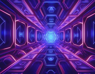 abstract kaleidoscopic background with luminous geometric patterns in neon colors