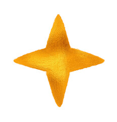 Golden textured four-pointed star with sketch lines isolated on transparent background for abstract decoration