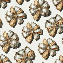 Premium festive background with symmetrical bow layout, silver and gold ribbon, and holiday decor motif, perfect for seasonal campaigns, wrapping paper, and lifestyle branding.