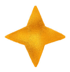 Golden textured four-pointed star with sketch lines isolated on transparent background for abstract decoration