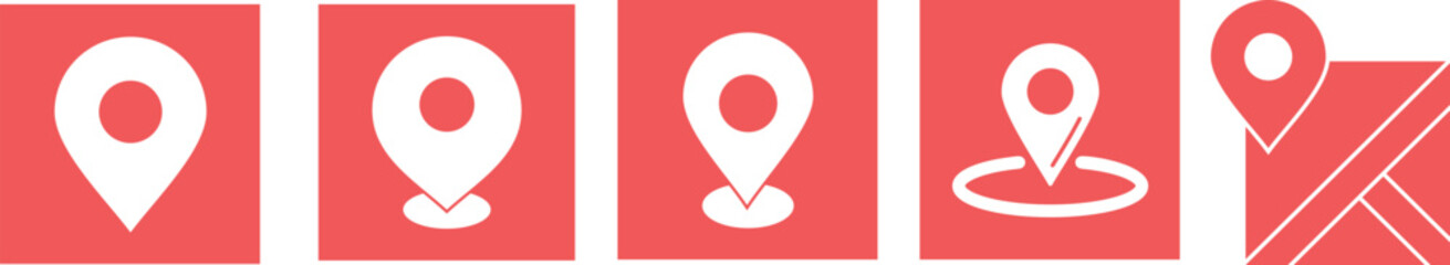 Set of map pin location icons. Modern map markers .Vector illustration on a white background. Simple red map pin. Concept of global coordinate, dot, needle tip, Flat style trend modern brand graphic