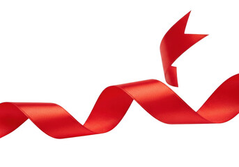 Red ribbon curling up on isolated transparent background for decoration or gift wrapping