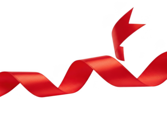 Red ribbon curling up on isolated transparent background for decoration or gift wrapping