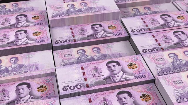 Thailand 500 Thai Baht Banknote Horizontal 3D Animation ? Realistic Money Motion, Finance, Economy, Business and Banking Currency Visualization